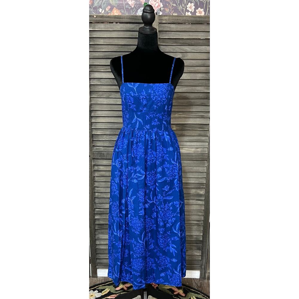 Universal Thread Blue Floral Smocked Midi Dress XS Pockets Cottagecore NWOT - Picture 4 of 11